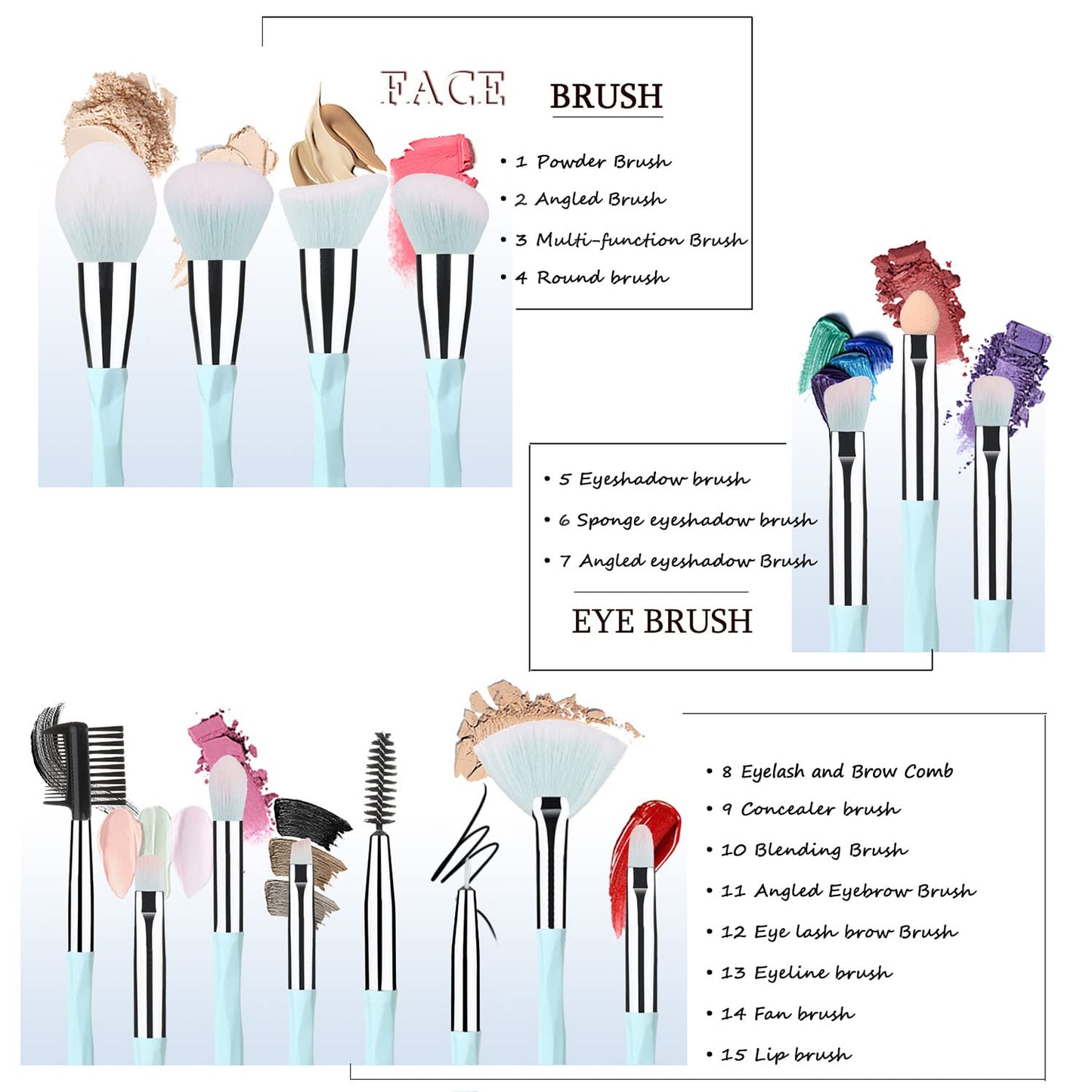 Pink Blue Gradient Makeup Brushes and Makeup Sponges Set Makeup Brushes Set Natural Synthetic Eye Shadow Foundation Make-Up Brush Set Professional Makeup Brush and Tool Accessories………