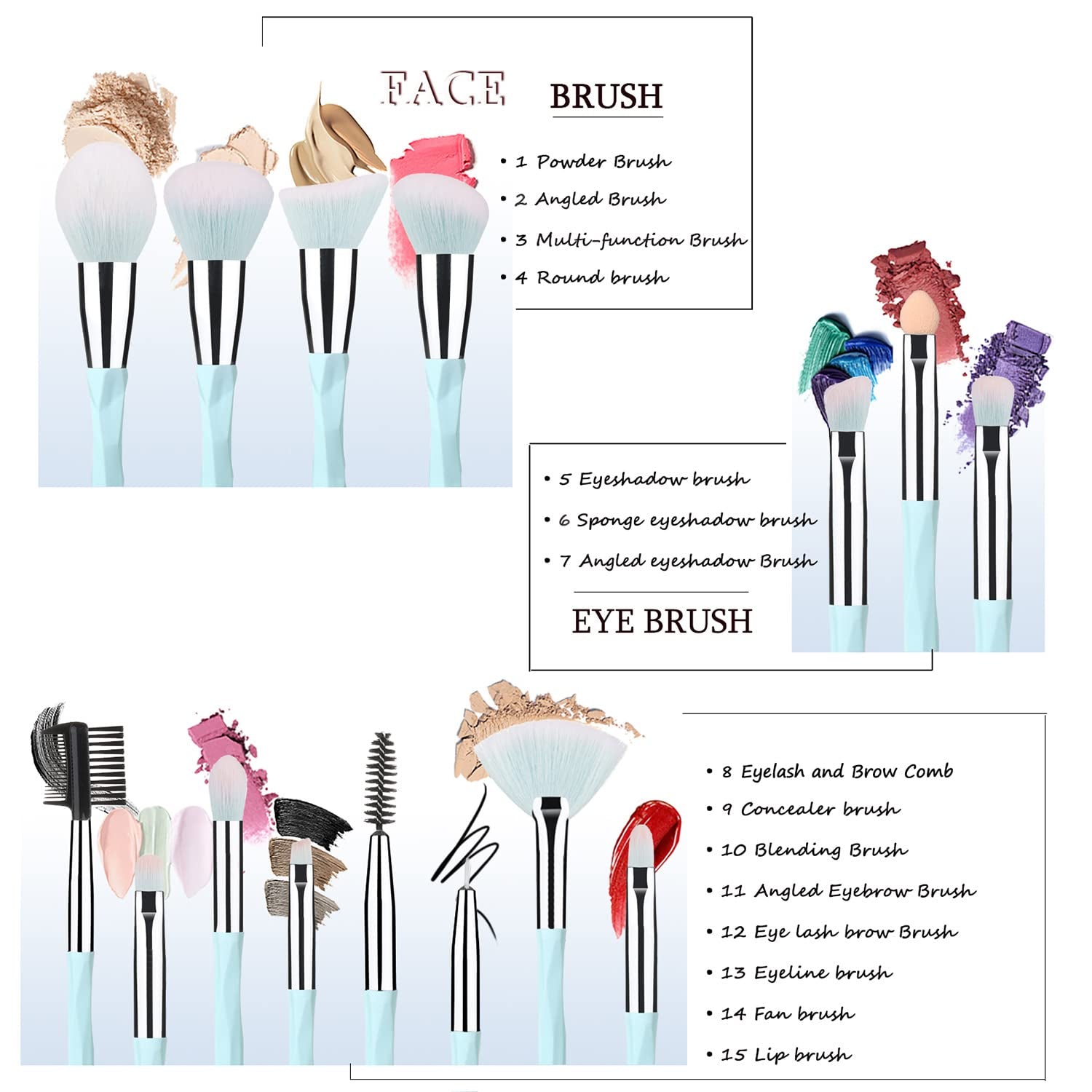 Pink Blue Gradient Makeup Brushes and Makeup Sponges Set Makeup Brushes Set Natural Synthetic Eye Shadow Foundation Make-Up Brush Set Professional Makeup Brush and Tool Accessories………