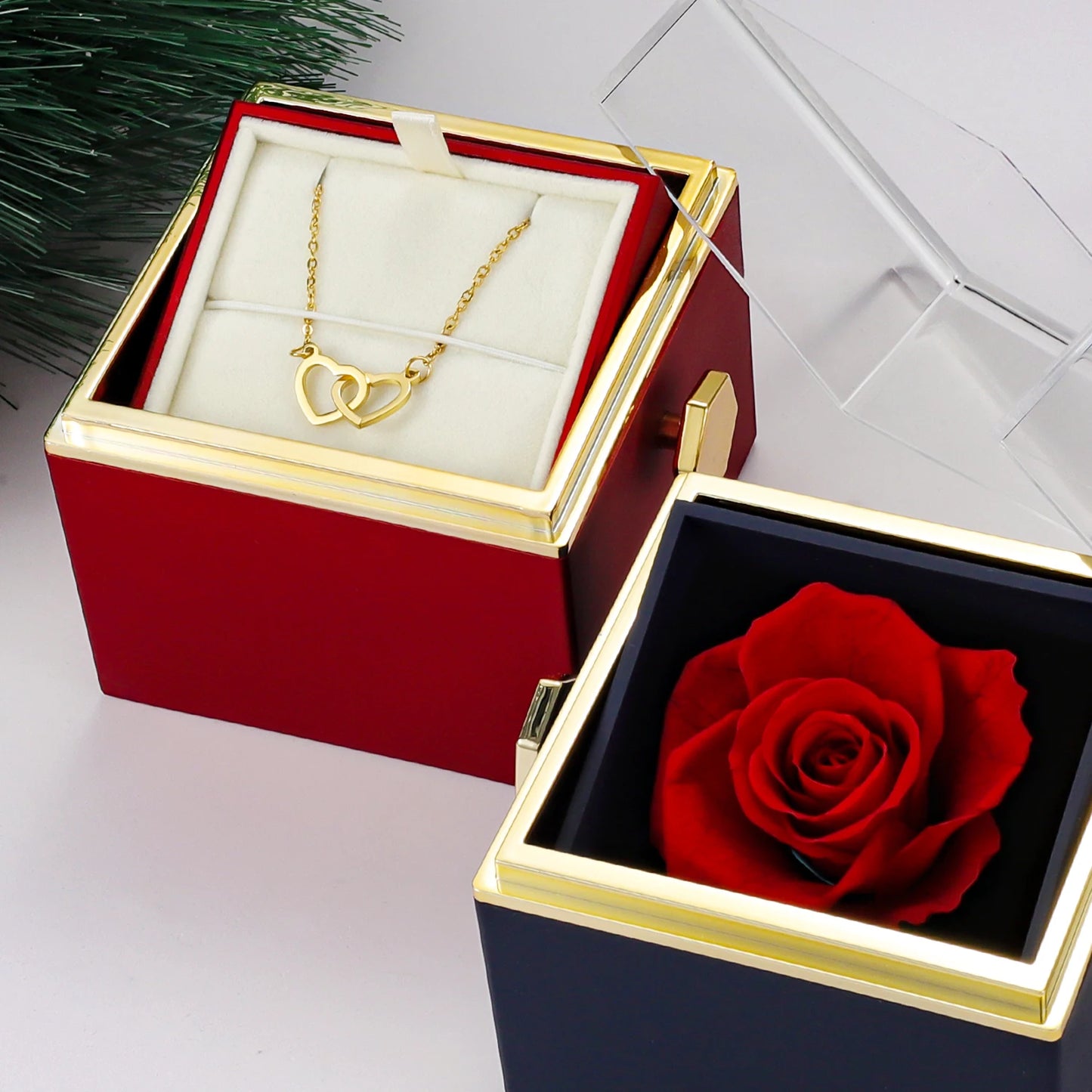 HerCare-Eternal Rose Box with Heart Necklace