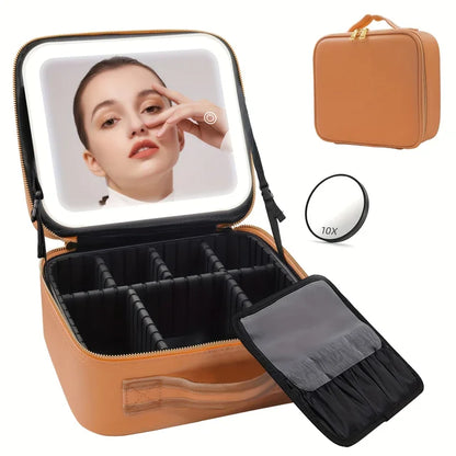 Travel Makeup Bag Mirror of LED with Detachable 10x Magnifying Mirror