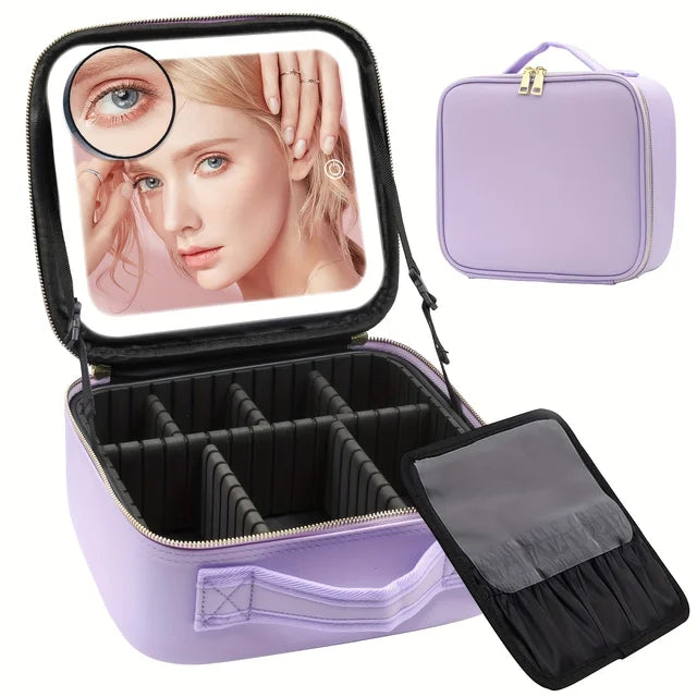 Travel Makeup Bag Mirror of LED with Detachable 10x Magnifying Mirror