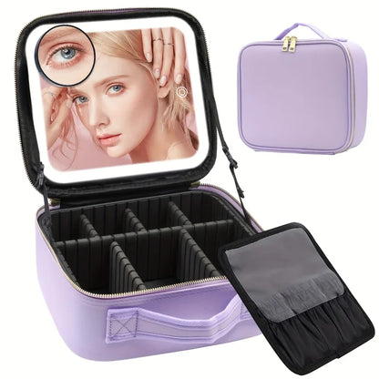 Travel Makeup Bag Mirror of LED with Detachable 10x Magnifying Mirror