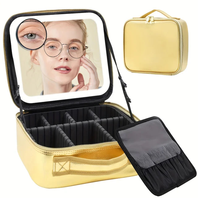 Travel Makeup Bag Mirror of LED with Detachable 10x Magnifying Mirror