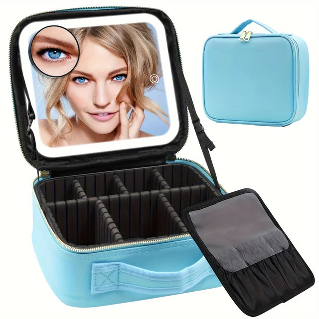 Travel Makeup Bag Mirror of LED with Detachable 10x Magnifying Mirror