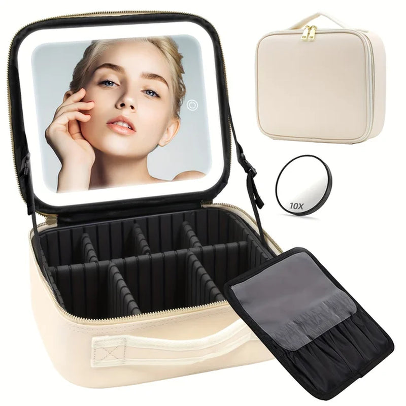 Travel Makeup Bag Mirror of LED with Detachable 10x Magnifying Mirror